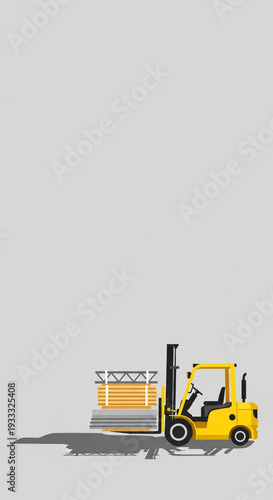 Forklift Transporting Construction Materials on Minimalist Background for Industrial Blogs, Website Design, and Warehouse Management Content
