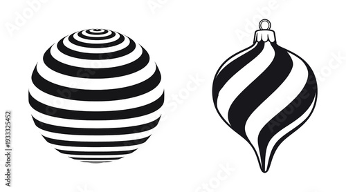 Black and white striped christmas ornaments illustrations