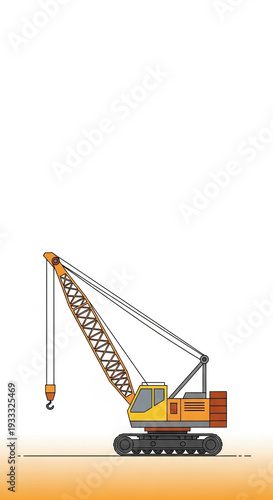 Crawler Crane Illustration in Warm Colors for Construction Blogs, Machinery Websites, Engineering Education, and Project Planning Resources
