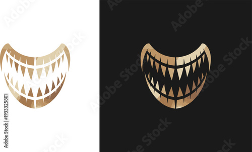 Sharp Monster Teeth Smile Illustration, Aggressive Shark Mouth Grin, Flat Vector Graphic