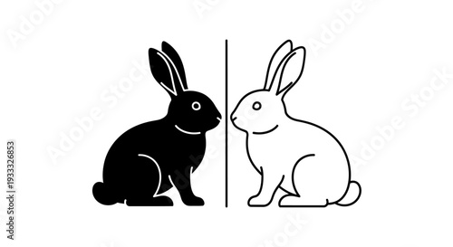 Black and white rabbits on opposite sides Vector