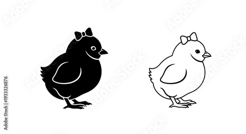 Black and white chicks standing side by side Vector