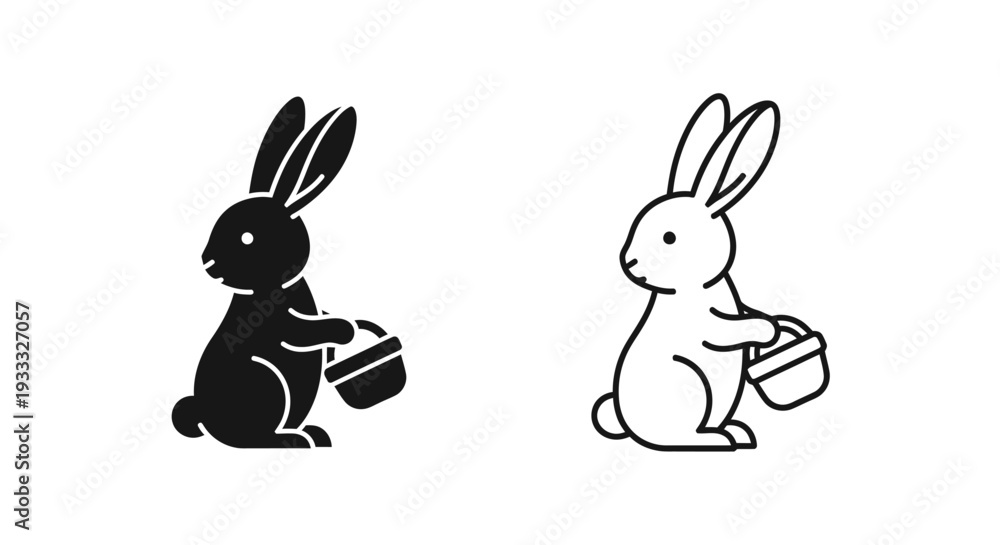 Fototapeta premium Easter bunny drums black white Vector