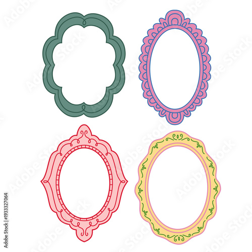 set of isolated decorative oval frames 