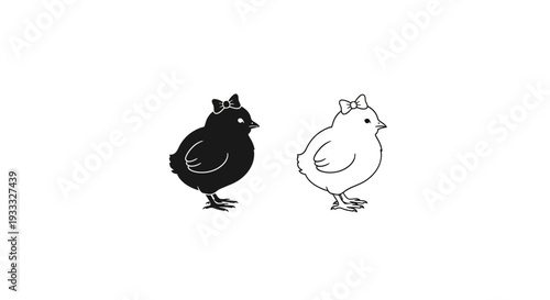 Black and white chickens standing side by side Vector