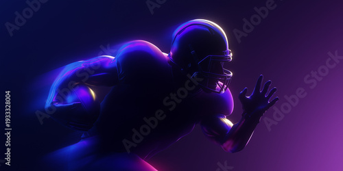 Running football player in dynamic pose with colorful lighting  
