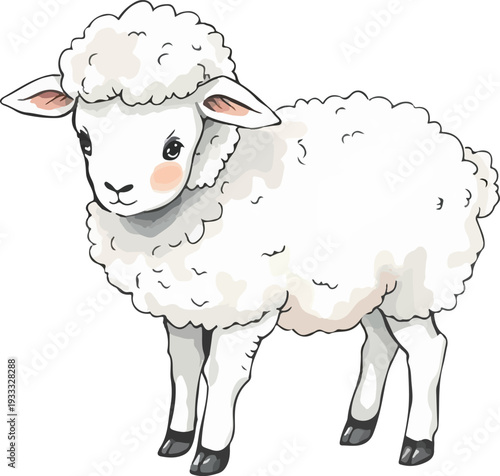 Watercolor vector illustration of a cute little lamb.