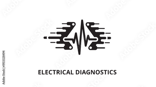 A black and white logo featuring wrenches and a heartbeat line, symbolizing electrical diagnostics and repair services, on a clean white background.