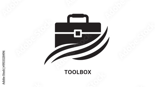 Clean and modern vector illustration of a toolbox icon, ideal for repair, maintenance, DIY, and home improvement projects with a sleek black and white design.