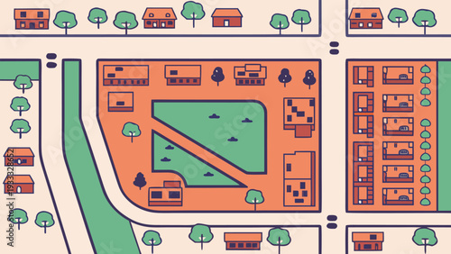 Architectural Site Plan and Landscape Master Plan CAD Drawing, Urban Development Layout with Contours, Roads, Parking and Boundary