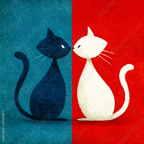 Cats facing each other with duality and contrast
