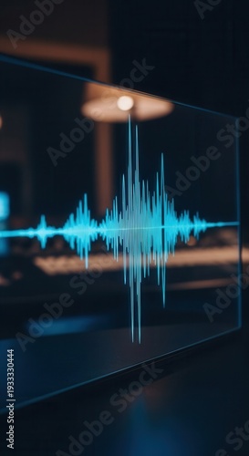 Digital Audio Waveform Displayed On Transparent Screen, Featuring Modern Technology And Data
