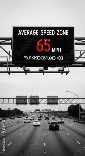 Digital Highway Speed Indicator Showing Average Velocity In A Controlled Traffic Area