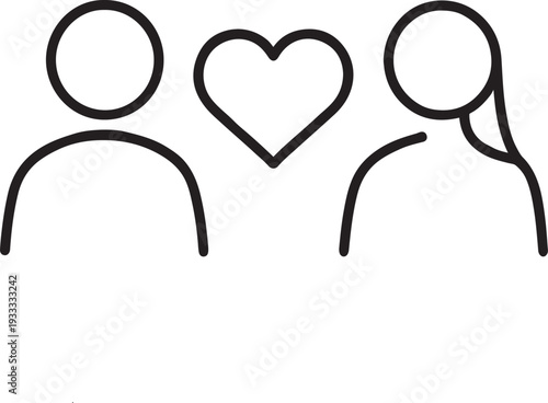Minimal Love Couple Line Icon with Heart – Relationship, Dating and Partner Symbol Vector Illustration
