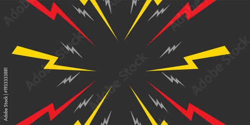Color Thunder, white background. Confrontation image illustration of thunder bolt. Flat illustration simple Vector. Template for comic. Neon color. Style of horizontal design template without text.