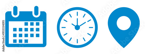 Time management and planning flat design vector illustration with calendar clock and location pin