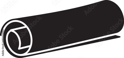 Black rolled carpet isolated on white background