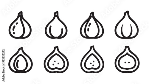 Garlic Icons Set Outline Vegetable Illustrations Food Ingredient Graphics Simple Line Art Design