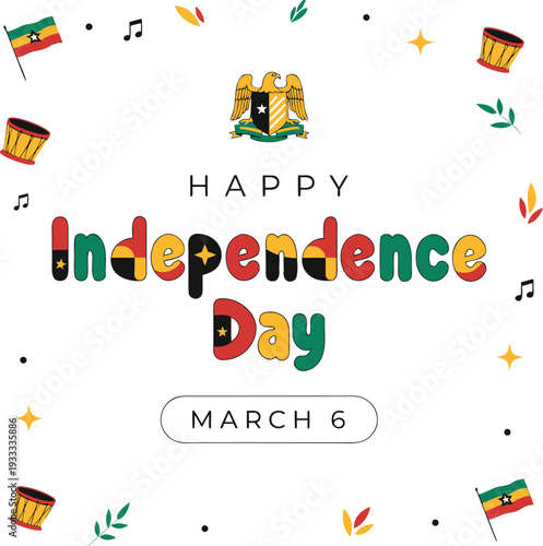 March 6, Independence Day of Ghana vector illustration. Suitable for greeting card, poster and banner.
Ghana Independence Day Background Design.
