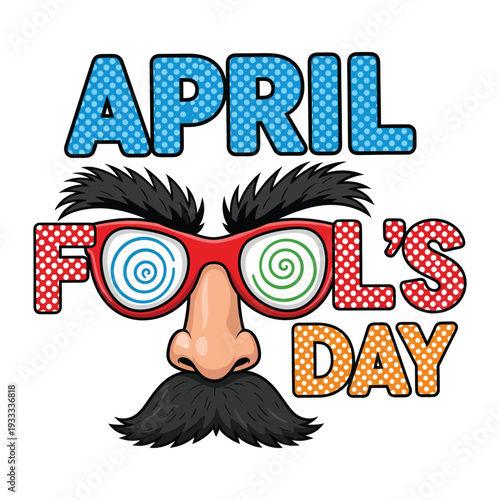 April fools day funny cartoon illustration with glasses and mustache
