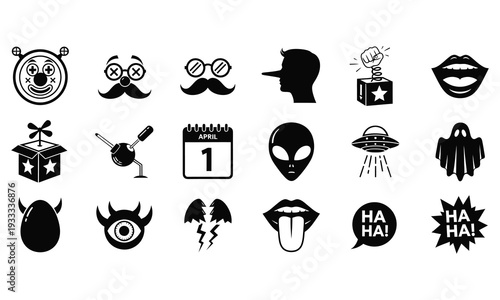 April fools day prank icons and symbols for social media posts