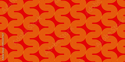 Bilde på lerret Geometric Asian line art seamless pattern with oriental traditional shapes flowers ornament, waves