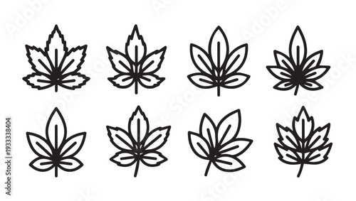 Collection of Cannabis Leaves Icons Vector Art Different Styles Isolated on White Background