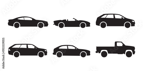 Various car body styles silhouettes including coupe convertible hatchback station wagon and truck
