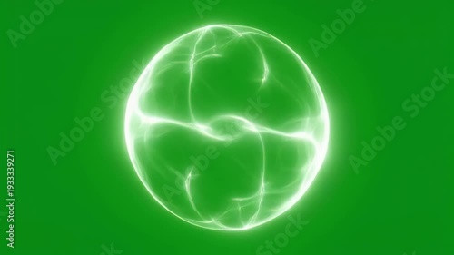 Bright White Energy Sphere On Green Background Abstract Motion