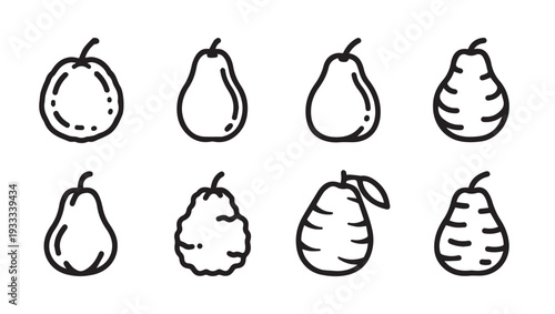Assorted Pear Icons Collection Simple Outline Fruit Graphics Healthy Food Elements