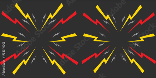 Color Thunder, white background. Confrontation image illustration of thunder bolt. Flat illustration simple Vector. Template for comic. Neon color. Style of horizontal design template without text.