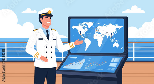 Captain Explains Global Navigation on Digital Display.