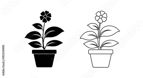 Black and white potted plants with flowers Vector