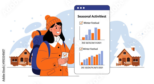 Young Woman Engaged with Seasonal Activity Data on Mobile Device.