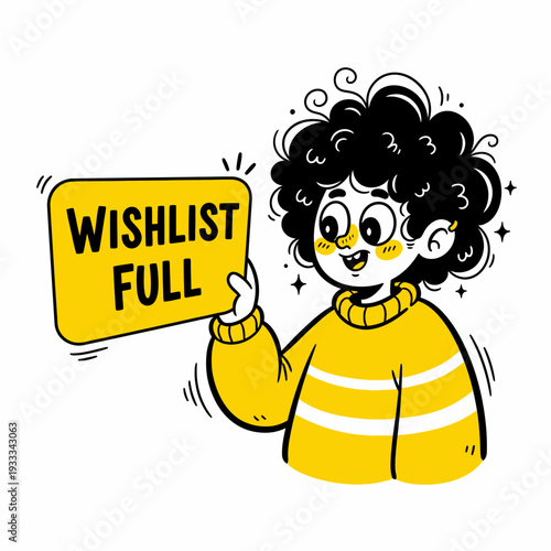 Cartoon Character Holding Wishlist Full Sign.