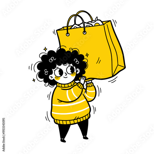 Woman Holding Shopping Bag Cartoon Character.
