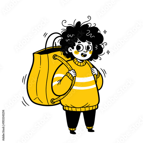 Young Girl with Backpack and Yellow Sweater.