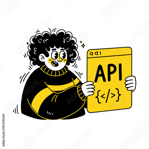 Woman Holding API Document Illustration.