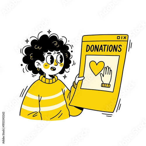 Woman Holding Donation Phone Message.