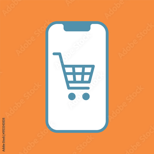シンプルなスマホで買い物をするアイコン