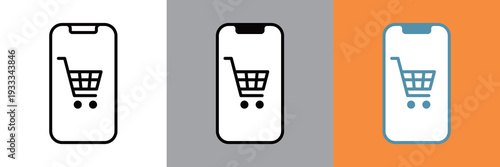 シンプルなスマホで買い物をするアイコン