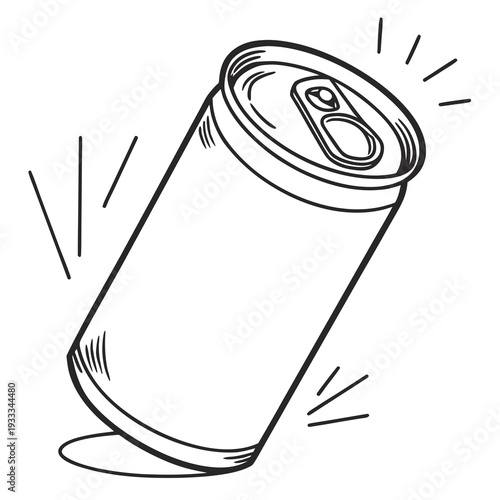 Simple line drawing of a beverage can with radiating lines, illustrating gentle movement or a slight shake, clean and versatile graphic element