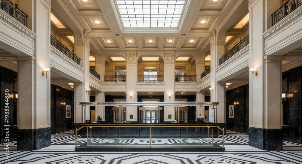 Obraz premium Grand Architectural Interior: Majestic Lobby With Elegant Design Elements and Lighting