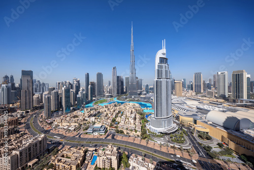 Photography Panoramic view of the downtown city skyline of Business Bay Dubai, UAE, during a