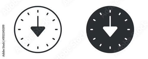 Deadline Clock Icon Set, Time Limit Down Arrow Line and Solid Vector Illustration