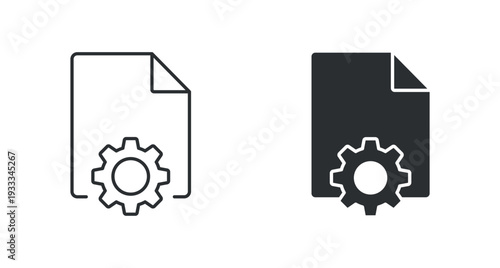 Document Settings Icon Set, File Configuration Line and Solid Vector Illustration