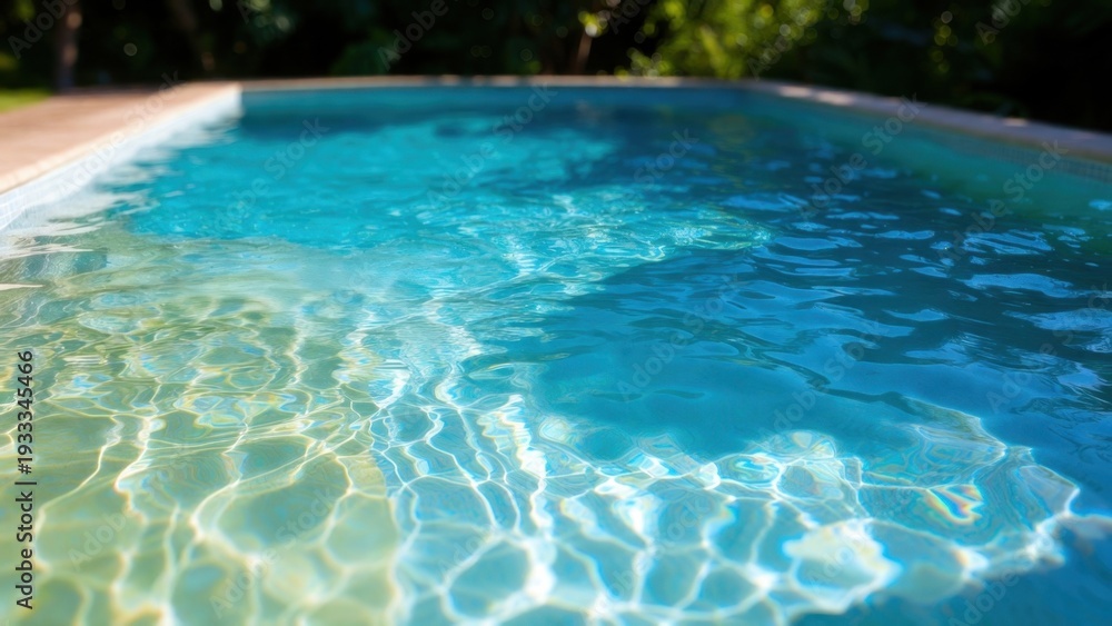 Fototapeta premium Swimming pool water reflecting sunlight at pool edge.