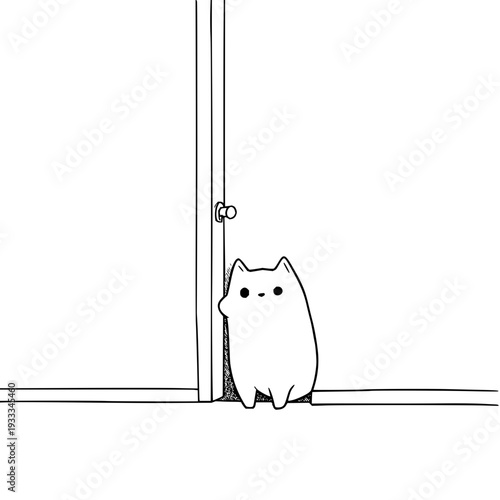 Cute Cat Hiding Behind Door, Peeking Out