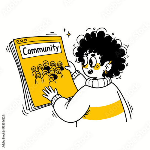 Woman holding a community folder illustration.