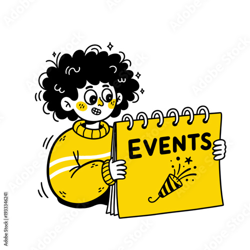 Cartoon Character Holding Events Calendar Notebook.